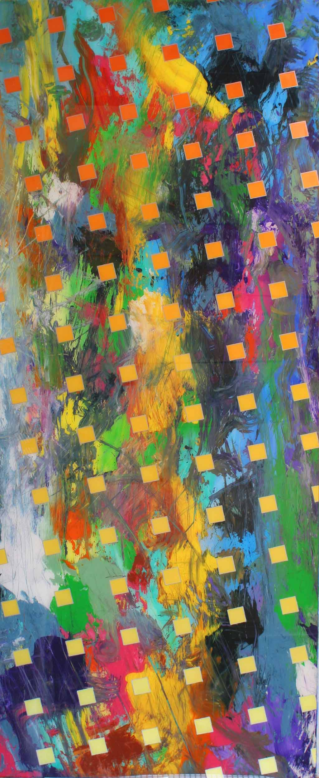Rasterdiagonal  - Ölfarbe, Perlacryl, Paint Marker hinter Plexiglas - 2013 - 290 x 115 cm 